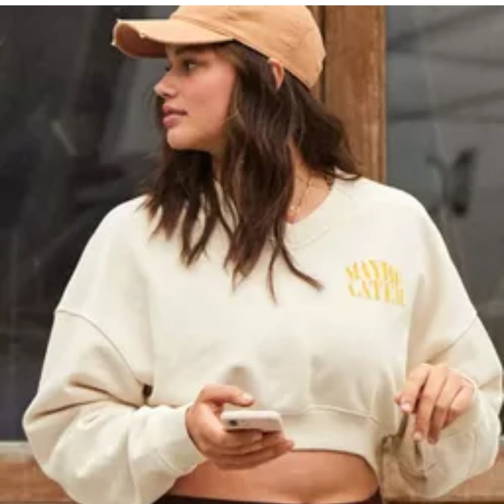 Offline by Aerie Coffe Run Maybe Later Crop Cotton sweatshirt women size Medium